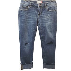 Cabi Womens Slim Boyfriend Jeans Rolled Cuffed Festival Distressed Denim Size‎ 4